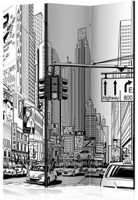 Paravento design Nelle Strade di New York (3-parti) - architettura in bianco e nero