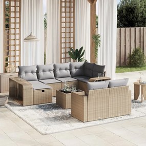 Set divani da giardino 11 pz con cuscini beige in polyrattan