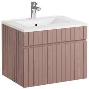 Mobile per bagno sospeso scanalato con lavabo da incasso 60 cm Rosa - SATARA