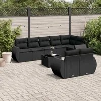 Set Divani da Giardino 9 pz con Cuscini Nero in Polyrattan 3253962