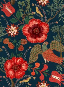 Mindthegap Tapete Folk Szekely - Red/ Dark Blue