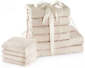 Set di asciugamani per viso e corpo tipo terry color crema in cotone 10 pz Amari – Restilo