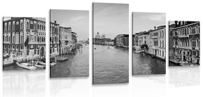 Quadri 5 pezzi – Canale famoso a Venezia in bianco e nero