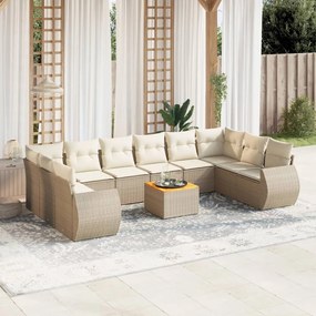 Set Divani da Giardino 11 pz con Cuscini Beige in Polyrattan