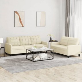 Set Di Divani 2 Pz Con Cuscini Crema İn Similpelle /
