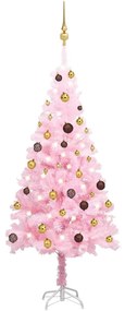 Albero di Natale Preilluminato con Palline Rosa in PVC, Albero di Natale Preilluminato con Palline Rosa 150 cm PVC