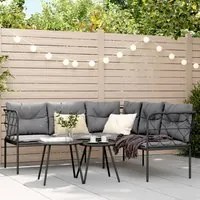 Set Divano da Giardino con Cuscini Nero Acciaio e Textilene 3283742