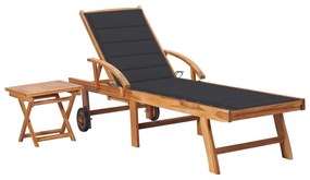 Lettino Prendisole Con Tavolo E Cuscino İn Massello Di Teak /