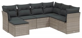 Set divani da giardino 7pz con cuscini grigio chiaro polyrattan