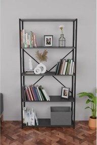 Libreria 5 Ripiani Stile Industrial 88x34x180 Jacob Antracite