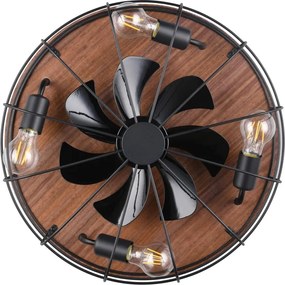 Plafoniera nera opaca e marrone con telecomando e ventilatore Trondheim – Trio