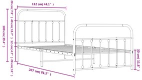 Giroletto con Testiera e Pediera Metallo Bianco 107x203 cm