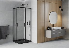 Mexen Rio cabina doccia quadrata 90 x 90 cm, trasparente, nera + piatto doccia Flat, nero - 860-090-090-70-00-4070B