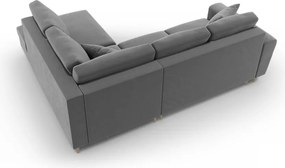 Divano angolare grigio chiaro allungabile e con contenitore (con penisola a destra/a L) con rivestimento in velluto Kyoto – Cosmopolitan Design