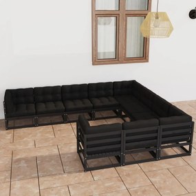 Set divani da giardino 10 pz con cuscini massello di pino nero