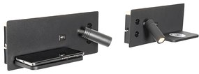 Set di 2 lampade da parete nere con LED, USB e caricabatterie a induzione - Riza