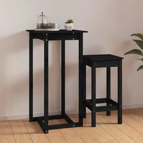 Tavolo Da Bar Nero 60x60x110 Cm İn Legno Massello Di Pino /