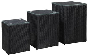 Tavolini Laterale 3 Pz Con Piano İn Vetro Neri İn Polyrattan /