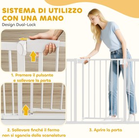 Cancello di Sicurezza per Bambini e Animali 76-103x76 cm Chiusura Automatica e Montaggio a Pressione Bianco...