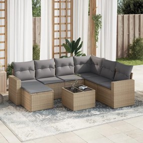 Set Divano da Giardino 8 pz con Cuscini Beige in Polyrattan