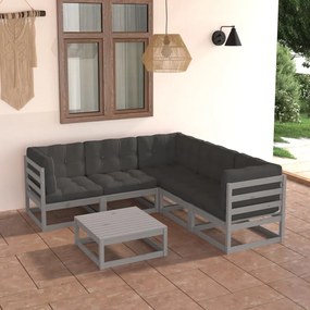 Set divani da giardino 6 pz con cuscini legno massello pino