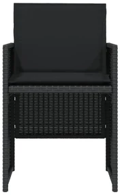Set da bistrò 3 pz con cuscini nero in polyrattan