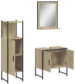 Set di mobili da bagno 3 pz rovere sonoma in legno multistrato