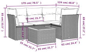 Set divano da giardino 5 pz con cuscini grigio in polyrattan