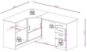 Scrivania con ripiano e cassetti ROBERTO, lato destro, rovere artisan/bianco