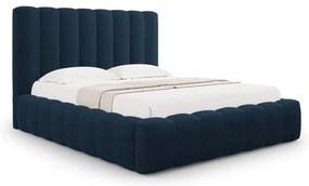 Letto matrimoniale imbottito blu scuro con spazio contenitivo e rete 200x200 cm Kelp - Micadoni Home