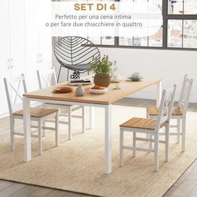 Set 4 Sedie per Cucina e Soggiorno con Schienale a Croce 41x46,5x86 cm in Legno di Pino Bianco e Rovere...