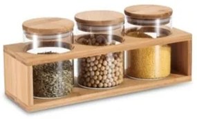 Set di 3 Barattoli DKD Home Decor 31 x 11 x 11,5 cm Naturale Bambù Vetro Borosilicato