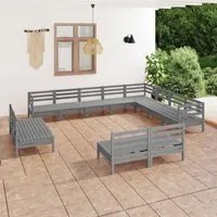 Set Salotto da Giardino 12 pz in Legno Massello di Pino Grigio 3083166