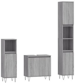 Set mobili da bagno 3 pz grigio sonoma in legno multistrato