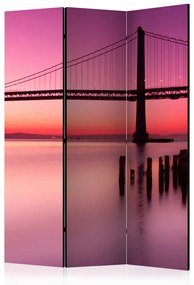 Paravento design Sera viola (3-parti) - pittoresco tramonto sopra un ponte