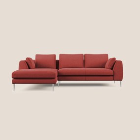 Plano divano moderno angolare con penisola in microfibra smacchiabile T11 rosso 272 cm Destro