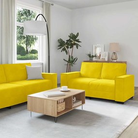 Set Di Divani 2 Pz Con Cuscini Giallo İn Velluto /