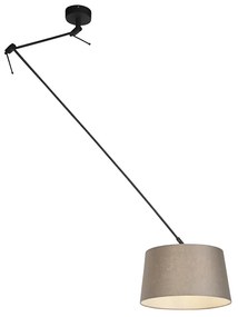 Lampada a sospensione nera con paralume in lino color tortora 35 cm - Blitz