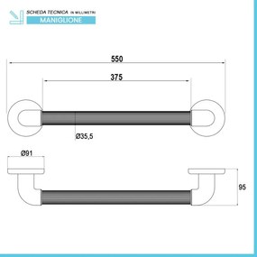Maniglione di sostegno cromato 55 cm per disabili portata max 150 kg