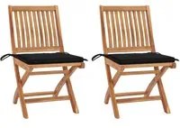 Sedie da Giardino 2 pz con Cuscini Neri in Massello di Teak 3062440