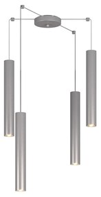 Lampadario Industrial-Minimal Xeana Metallo Grigio 4 Luci Gu10