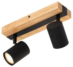 Plafoniera nera con legno 2 luci orientabile rettangolare - Jeana