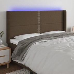 Testiera A Led Marrone Scuro 203x16x118/128 Cm İn Tessuto /