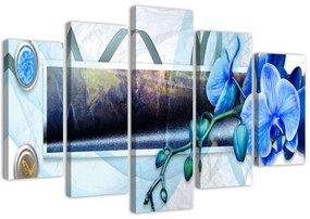 Quadro su tela 5 pannelli Astratto di orchidea blu