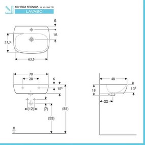 Lavabo sospeso 70 cm Geberit bianco lucido monoforo Fantasia
