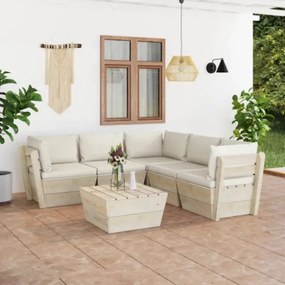 Set Divani da Giardino su Pallet 6 pz con Cuscini Legno Abete