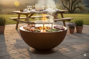 Barbecue a Legna Ø80x42 cm Tulipano in Acciaio Effetto Ruggine...