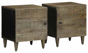 Comodini 2pz Grigio Chiaro 40x33x46 Cm İn Legno Massello Mango /