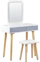 Set di tavolini da toilette Bianco Piano in legno di produzione Gambe in legno Specchio a LED con contenitore e 2 cassetti