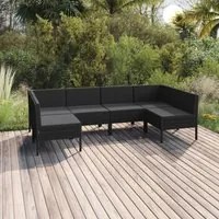 Set Divani da Giardino 6 pz con Cuscini in Polyrattan Nero 3094589